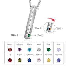 Load image into Gallery viewer, Personalized Engraved Name Bar Necklaces for Women 4 Sides Custom Birthstone Stainless Steel Vertical Bar Pendant
