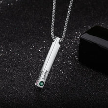 Load image into Gallery viewer, Personalized Engraved Name Bar Necklaces for Women 4 Sides Custom Birthstone Stainless Steel Vertical Bar Pendant
