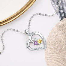 Load image into Gallery viewer, Engraved Heart Necklace with 2 Birthstones
