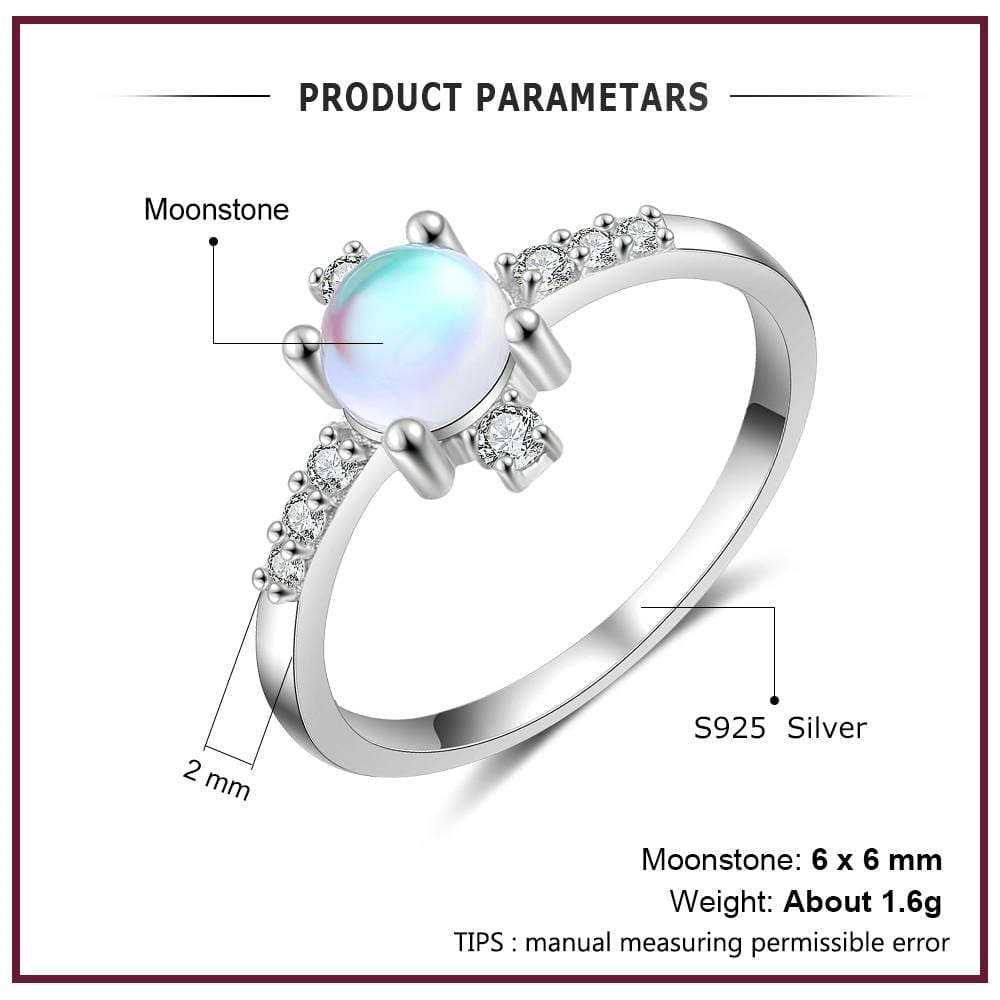 925 Sterling Silver Rainbow Moonstone Ring with Zircon Corss Silver 925 Wedding Band Ring for Women Fine Jewelry