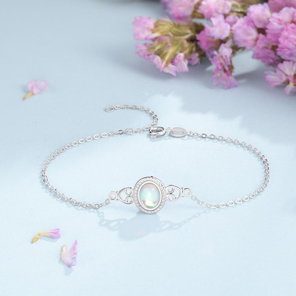 925 Sterling Silver Rainbow Oval Moonstone Charm Bracelets & Bangles Women Chain Bracelets Wedding Jewelry Accessories
