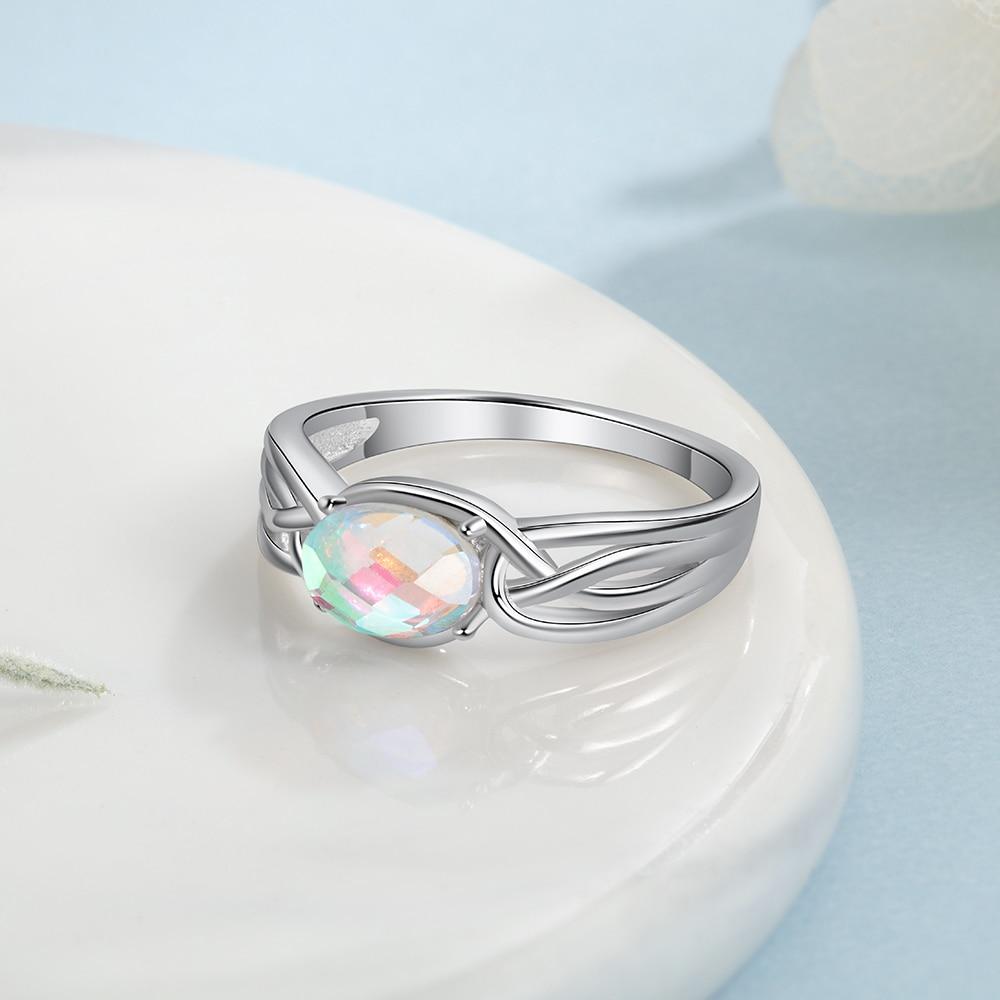 JewelOra 925 Sterling Silver Oval Rainbow Moonstone Rings for Women Silver 925 Braided Wide Ring Jewelry GIfts for Girlfriend
