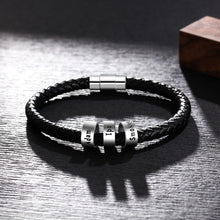 Load image into Gallery viewer, Personalized Men Leather Bracelet with 2-5 Names Beads Customized Family Names Black Rope Magentic Buckle Bracelets for Men

