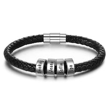 Load image into Gallery viewer, Personalized Men Leather Bracelet with 2-5 Names Beads Customized Family Names Black Rope Magentic Buckle Bracelets for Men
