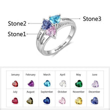 Load image into Gallery viewer, Customized Mother Ring with 3 Heart Birthstones Personalized Silver Color Copper Name Engraved Rings for Women Gifts
